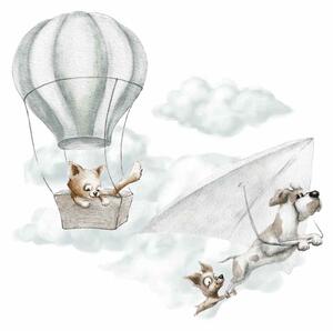 Gario Falmatrica gyerekeknek Adventure in the sky - macska holégballonban és kutyák sárkányrepülon Méret: 98 x 96 cm