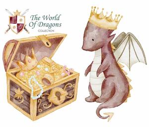 Gario Falmatrica gyerekeknek The world of dragons - sárkány koronával és kinccsel Méret: 60 x 50 cm