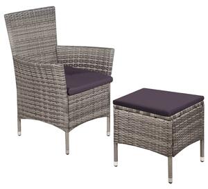 VidaXL szürke polyrattan kültéri szék zsámollyal és párnákkal