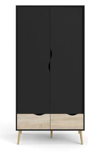 Oslo fekete ruhásszekrény, 99 x 200 cm - Tvilum