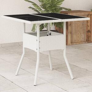 Fehér polyrattan üveglapos kerti asztal 80 x 80 x 75 cm