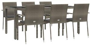 VidaXL 7 részes szürke polyrattan kerti étkezőgarnitúra párnával