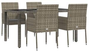VidaXL 5 részes szürke polyrattan kerti étkezőgarnitúra párnával