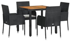 VidaXL 5 részes fekete polyrattan kerti étkezőgarnitúra párnákkal