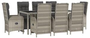 VidaXL 9 részes szürke polyrattan kerti étkezőgarnitúra párnával
