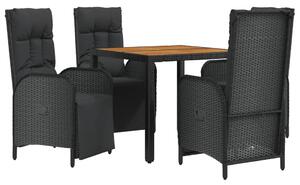 VidaXL 5 részes fekete polyrattan kerti étkezőgarnitúra párnákkal