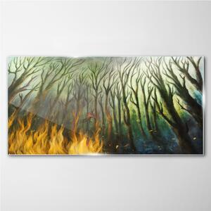 Üvegkép Festék erdő fa tűz