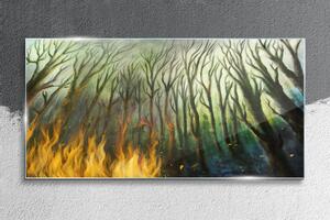 Üvegkép Festék erdő fa tűz