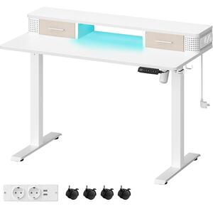 Magasságállítható elektromos íróasztal LED világítással, 60 x 120 x (72-120) cm, feher