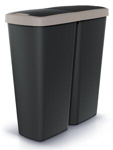 Hulladékgyűjtő DUO fekete, 50 l, barna / fekete