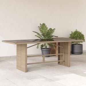Bézs polyrattan üveglapos kerti asztal 190 x 80 x 75 cm