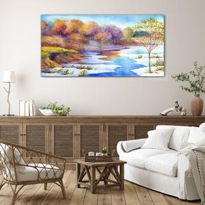 Üvegkép Akvarell fa folyó