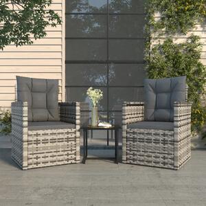 VidaXL 3 részes szürke polyrattan kültéri ülőgarnitúra párnákkal