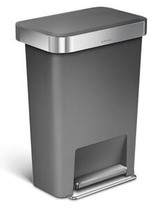 Négyszögletes pedálkosár 45 l, szürke műanyag / rozsdamentes acél, szürke