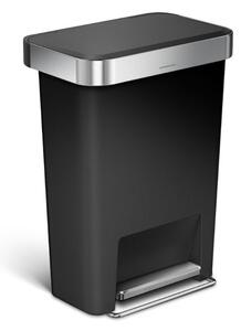 Négyszögletű pedálkosár 45 l, fekete műanyag / rozsdamentes acél, fekete