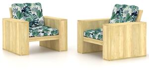 VidaXL 2 db impregnált fenyőfa kerti szék levélmintás párnákkal