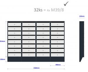 M39/8 N modulos postaláda dőlt RAL7016 + rozsdamentes, 8db Rozsdamentes / Antracit