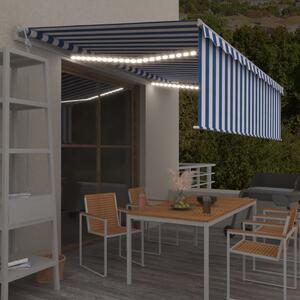 VidaXL kék és fehér redőnyös, szélérzékelős, LED-es napellenző 5x3 m