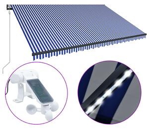 VidaXL kék és fehér szélérzékelős és LED-es napellenző 500 x 300 cm