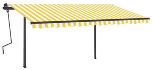 VidaXL sárga és fehér kézzel kihúzható napellenző póznákkal 4,5 x 3 m