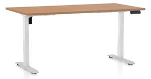 Állítható magasságú asztal OfficeTech B, 160 x 80 cm, fehér alap, bükkfa