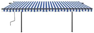 VidaXL kék és fehér kézzel kihúzható napellenző póznákkal 5 x 3 m