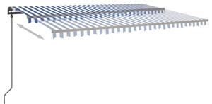 VidaXL kék és fehér kézzel kihúzható napellenző póznákkal 5 x 3 m