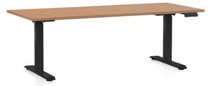 Állítható magasságú asztal OfficeTech D, 180 x 80 cm, fekete alap, bükkfa