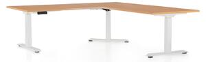 OfficeTech Angle állítható magasságú asztal, 180 + 120 cm, fehér alap, bükkfa