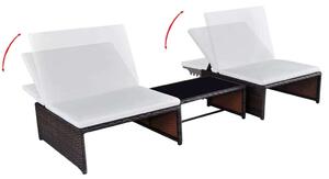 VidaXL 2 db barna polyrattan napozóágy asztallal
