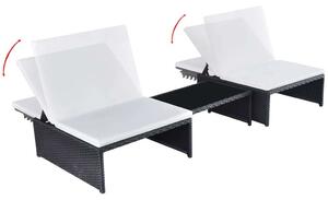VidaXL 2 db fekete polyrattan napozóágy asztallal