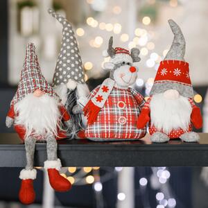 KONDELA Karácsonyi dísz figurák,4 db-os szett, szövet, piros/szürke/fehér, DOLL