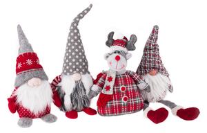KONDELA Karácsonyi dísz figurák,4 db-os szett, szövet, piros/szürke/fehér, DOLL