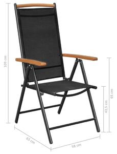 VidaXL 4 db fekete alumínium és textilén összecsukható kerti szék