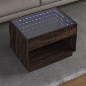 Barna tölgy végtelen hatású LED-es dohányzóasztal 70x50x50 cm