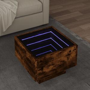 Füstös tölgy színű szerelt fa kisasztal LED-del 40 x 40 x 30 cm