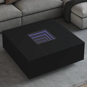 Fekete végtelen hatású LED-es dohányzóasztal 100 x 100 x 40 cm