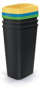 Szeméttároló szett válogatott hulladékhoz, négyzet alakú, 3 x 45 l, színes