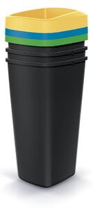 Szeméttároló szett válogatott hulladékhoz, négyzet alakú, 3 x 25 l, színes