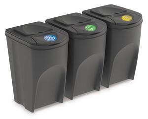 Szürke, 3 x 35 l-es szemetesgyűjtő szett válogatott hulladékhoz