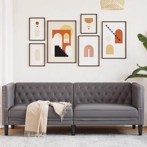 3 személyes szürke műbőr Chesterfield kanapé