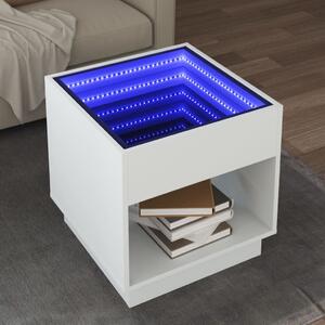 Fehér végtelen hatású LED-es dohányzóasztal 50 x 50 x 50 cm