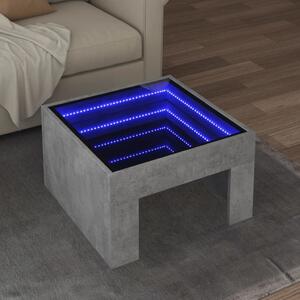 Betonszürke végtelen hatású LED-es dohányzóasztal 50x50x30 cm