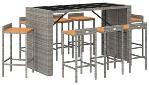 VidaXL 9 részes szürke polyrattan és tömör akácfa kerti bárszett