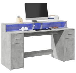 Betonszürke szerelt fa íróasztal LED-világítással 160x55x91 cm