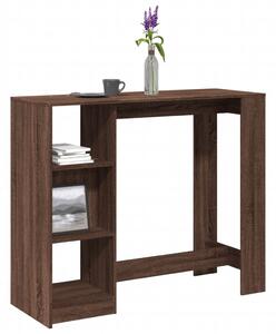 Barna tölgy színű szerelt fa bárasztal polccal 124x46x103,5 cm