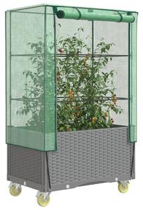 Rattan megjelenésű magaságyás borítással/kerékkel 80x50x182 cm