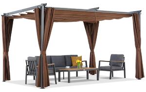 Barna La Palma 3x4m terasz pergola Garden Point függönyökkel