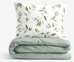Goldea pamut ágyneműhuzat duo - jázmin virágmintás, zsálya színű hátoldal 140 x 200 és 70 x 90 cm