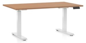 Állítható magasságú asztal OfficeTech D, 140 x 80 cm, fehér alap, bükkfa